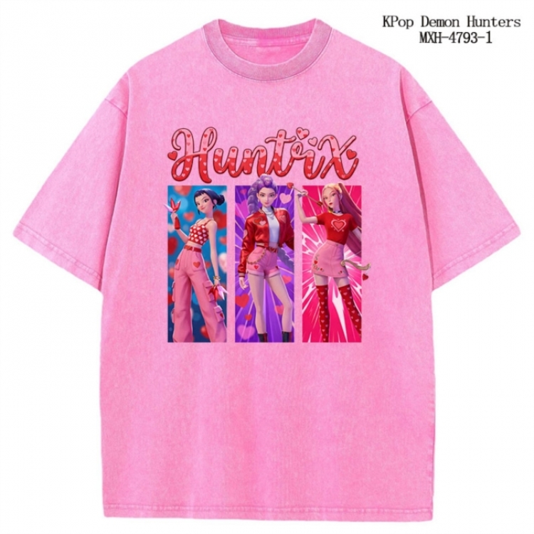 K-Pop Demon Hunters Anime peripheral pure cotton washed and worn T-shirt from S to 2XL