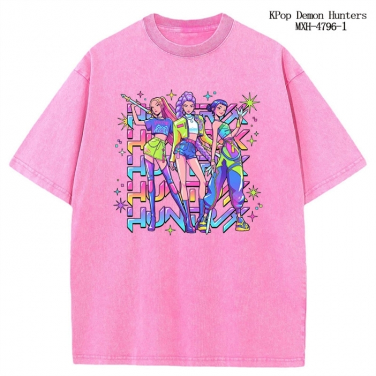 K-Pop Demon Hunters Anime peripheral pure cotton washed and worn T-shirt from S to 2XL