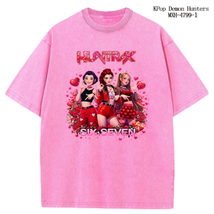 K-Pop Demon Hunters Anime peripheral pure cotton washed and worn T-shirt from S to 2XL
