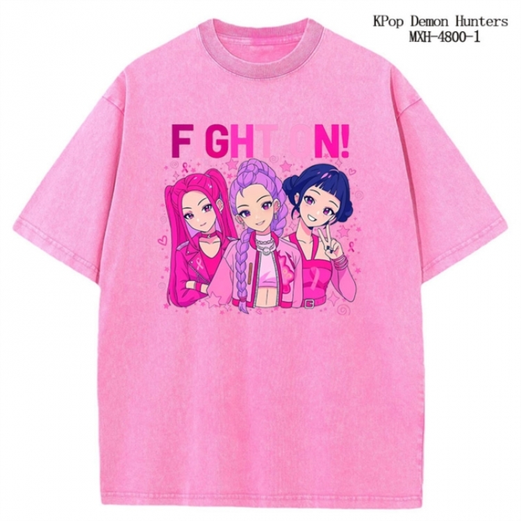 K-Pop Demon Hunters Anime peripheral pure cotton washed and worn T-shirt from S to 2XL