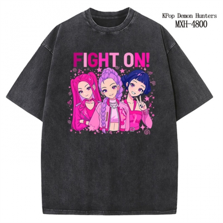 K-Pop Demon Hunters Anime peripheral pure cotton washed and worn T-shirt from S to 2XL
