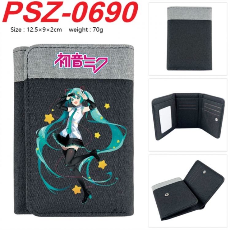 Hatsune Miku Anime color blocked three fold concealed wallet 12.5X9X2CM 70G
