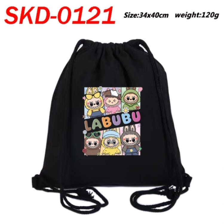 Labubu Anime-themed Canvas Drawstring Backpack Tote Bag 34x40cm