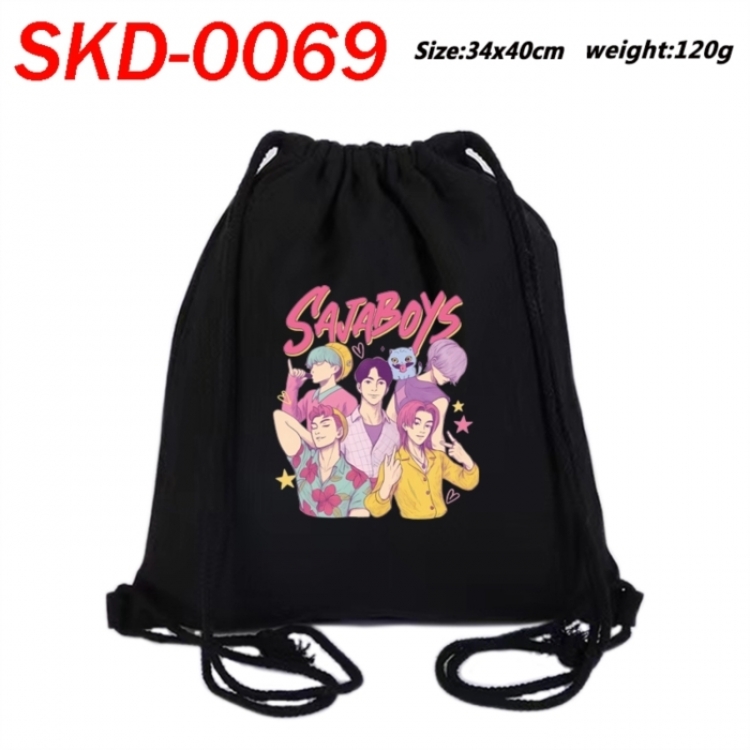 K-Pop Demon Hunters Anime themed Canvas Drawstring Backpack Tote Bag 34x40cm