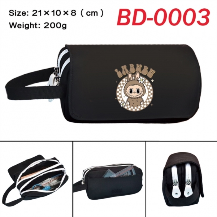 Labubu Anime peripheral handheld large capacity double-layer Oxford cloth pencil case 21X10X8cm