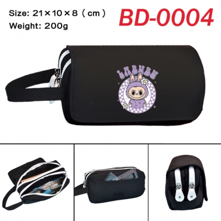 Labubu Anime peripheral handheld large capacity double-layer Oxford cloth pencil case 21X10X8cm