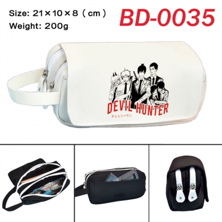 Chainsaw Man Anime peripheral handheld large capacity double-layer Oxford cloth pencil case 21X10X8cm