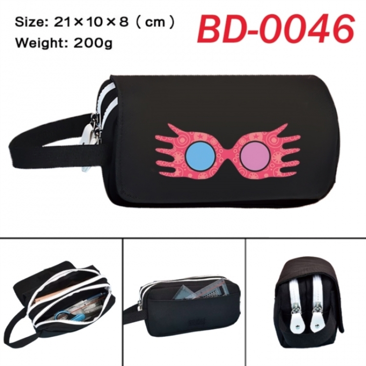 Harry Potter Anime peripheral handheld large capacity double-layer Oxford cloth pencil case 21X10X8cm