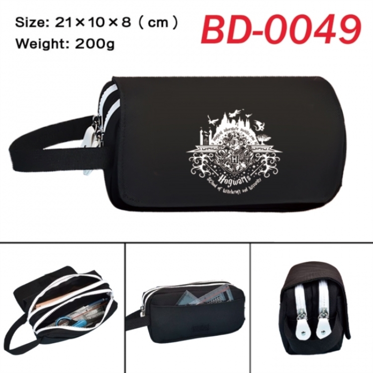 Harry Potter Anime peripheral handheld large capacity double-layer Oxford cloth pencil case 21X10X8cm