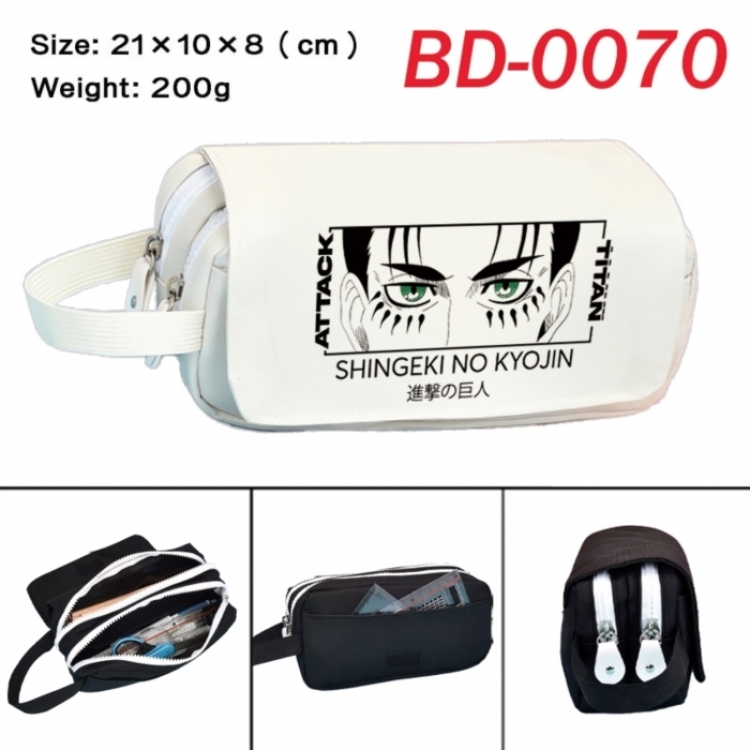 Shingeki no Kyojin Anime peripheral handheld large capacity double-layer Oxford cloth pencil case 21X10X8cm