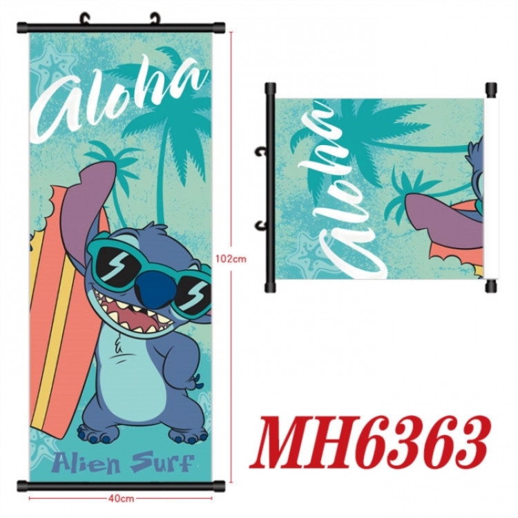 Lilo & Stitch Anime black Plastic rod Cloth painting Wall Scroll 40X102CM