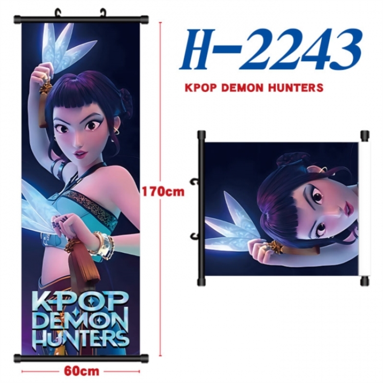 K-Pop Demon Hunters Black plastic rod cloth hanging canvas painting Wall Scroll 60x170cm