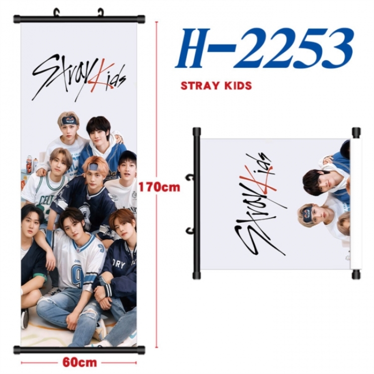 Stray Kids Black plastic rod cloth hanging canvas painting Wall Scroll 60x170cm