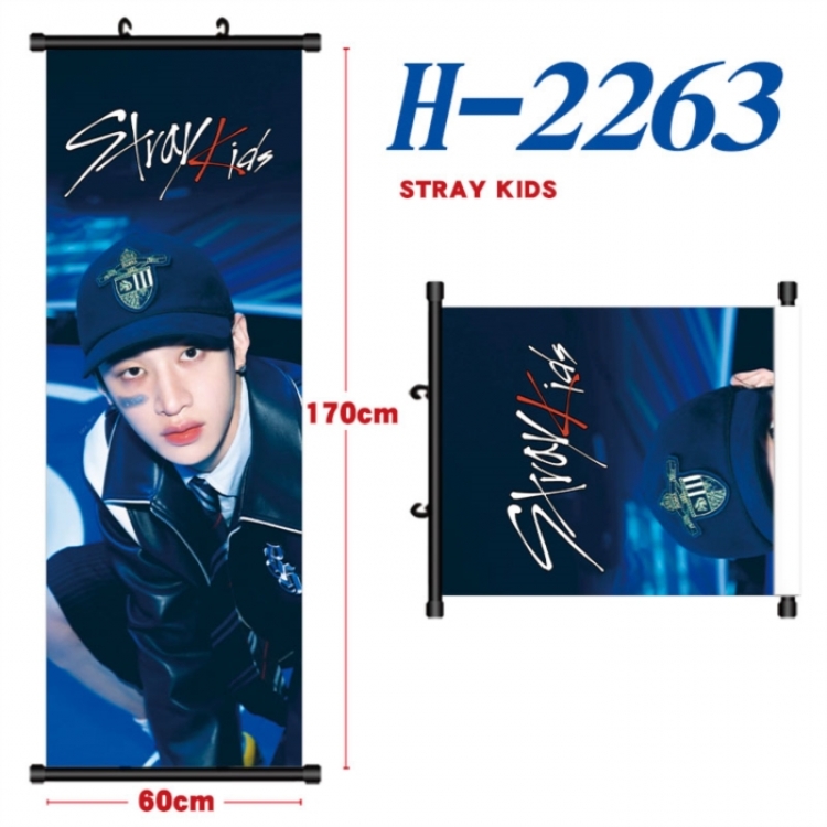 Stray Kids Black plastic rod cloth hanging canvas painting Wall Scroll 60x170cm