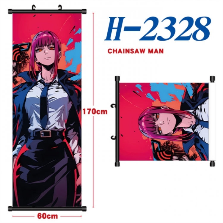 Chainsaw Man Black plastic rod cloth hanging canvas painting Wall Scroll 60x170cm