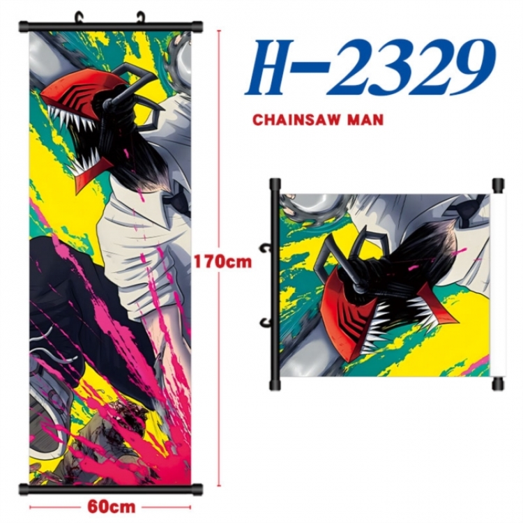 Chainsaw Man Black plastic rod cloth hanging canvas painting Wall Scroll 60x170cm