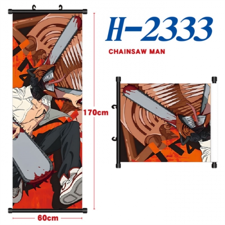 Chainsaw Man Black plastic rod cloth hanging canvas painting Wall Scroll 60x170cm