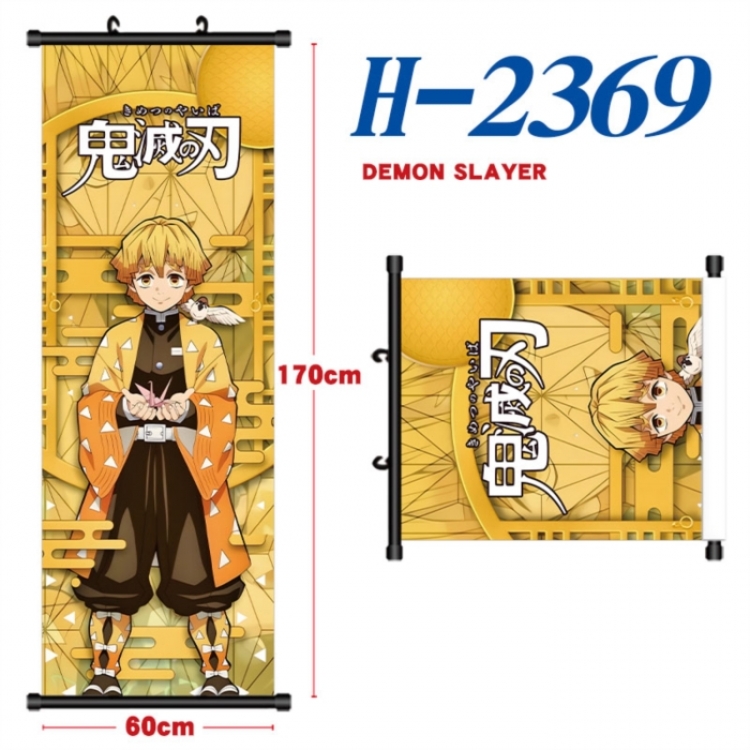 Demon Slayer Kimets Black plastic rod cloth hanging canvas painting Wall Scroll 60x170cm