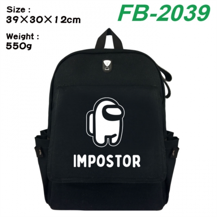 Among Us Canvas Flip Backpack Student Schoolbag Headphone Hole 39X30X12CM 