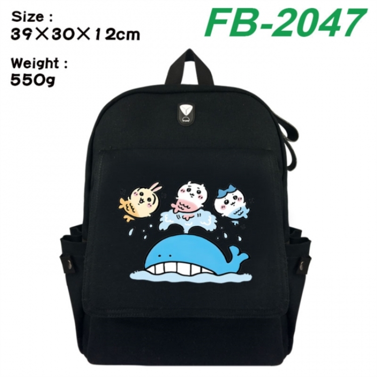 Chiikawa Canvas Flip Backpack Student Schoolbag Headphone Hole 39X30X12CM 
