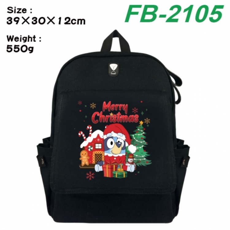 Bluey Canvas Flip Backpack Student Schoolbag Headphone Hole 39X30X12CM 