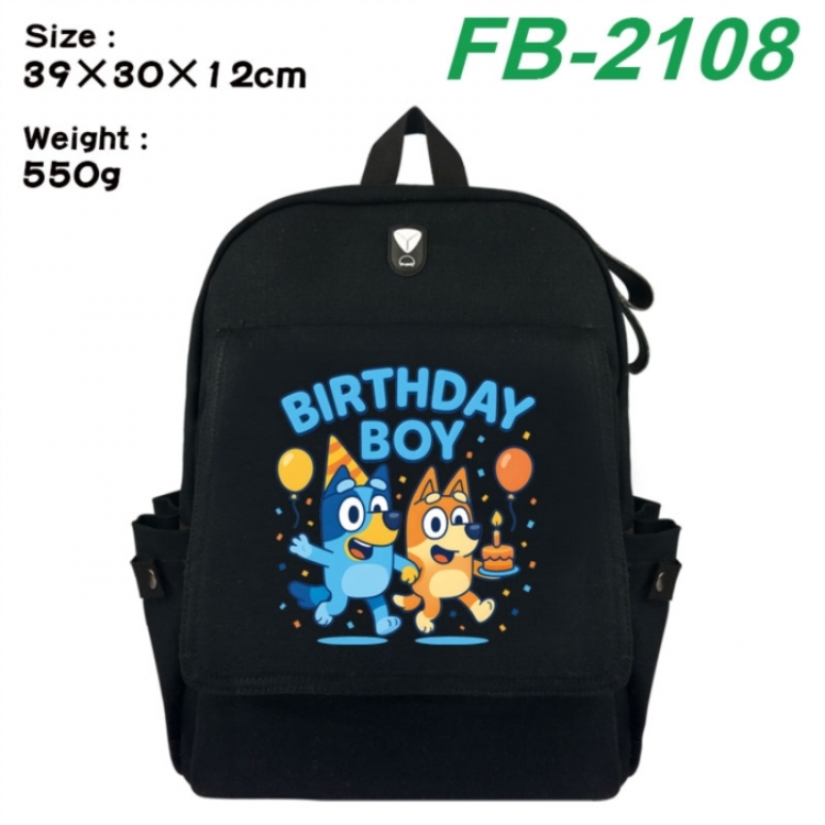 Bluey Canvas Flip Backpack Student Schoolbag Headphone Hole 39X30X12CM
