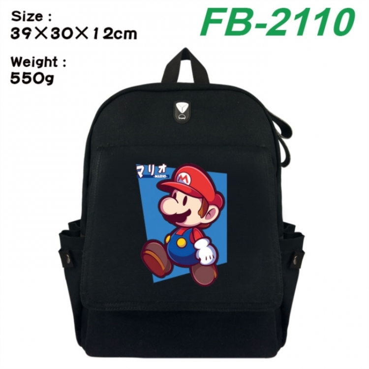 Super Mario Canvas Flip Backpack Student Schoolbag Headphone Hole 39X30X12CM 