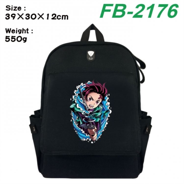 Demon Slayer Kimets Canvas Flip Backpack Student Schoolbag Headphone Hole 39X30X12CM 