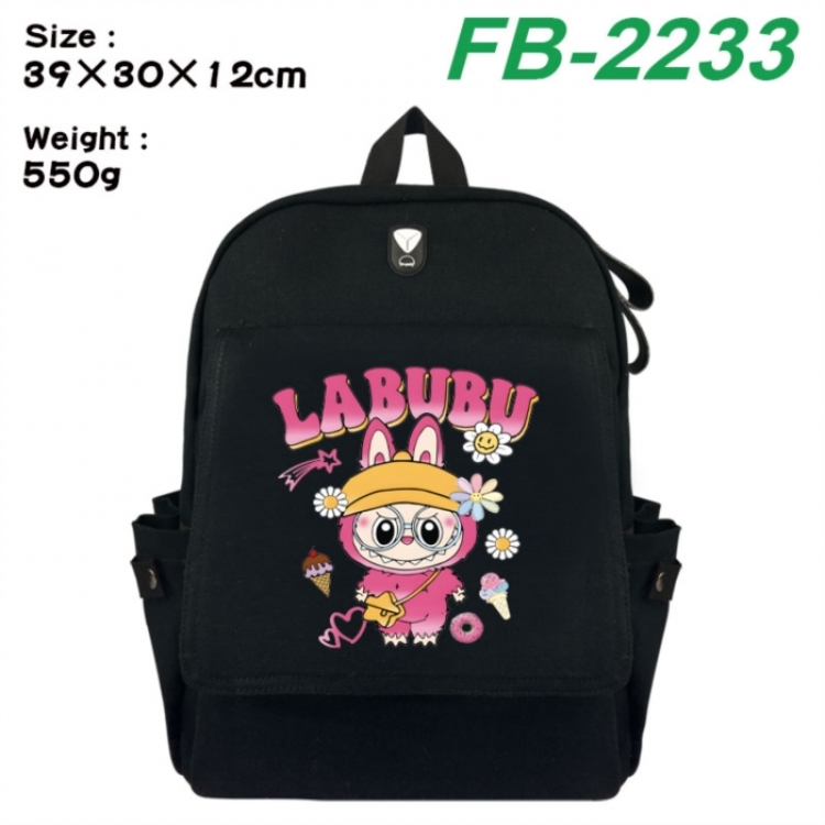 Labubu Canvas Flip Backpack Student Schoolbag Headphone Hole 39X30X12CM 