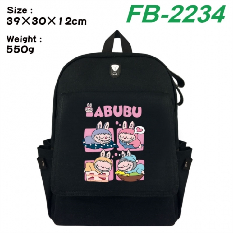 Labubu Canvas Flip Backpack Student Schoolbag Headphone Hole 39X30X12CM 