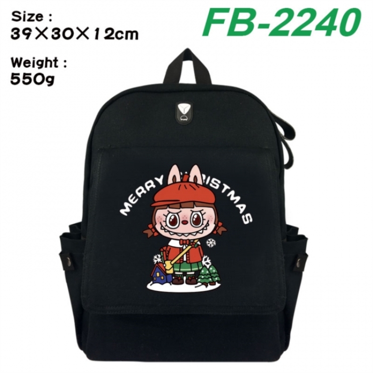 Labubu Canvas Flip Backpack Student Schoolbag Headphone Hole 39X30X12CM