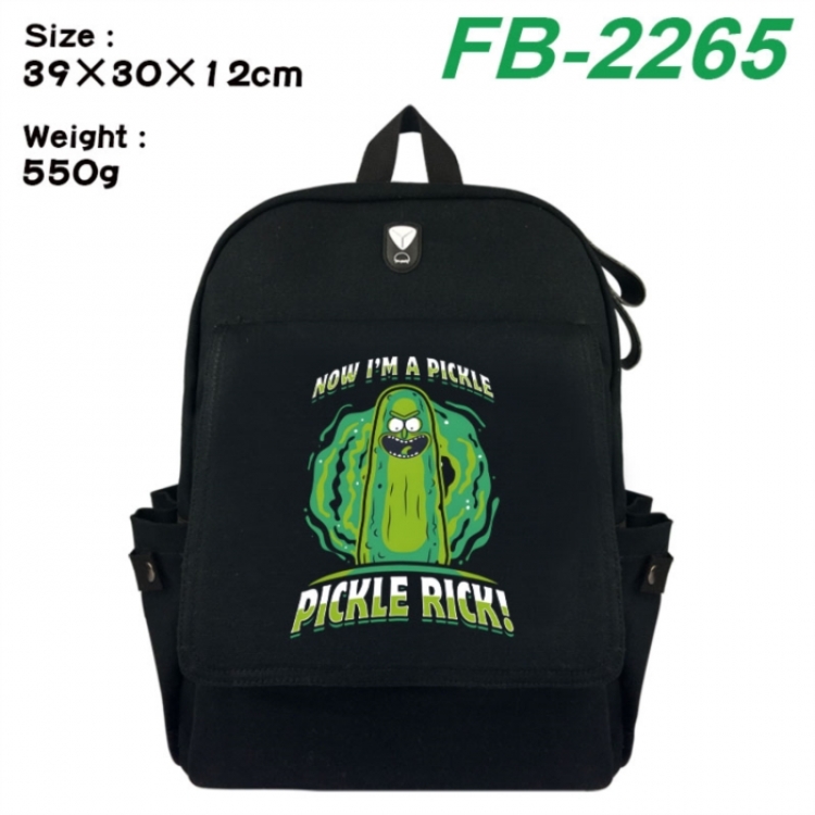 Rick and Morty Canvas Flip Backpack Student Schoolbag Headphone Hole 39X30X12CM 