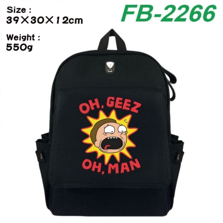 Rick and Morty Canvas Flip Backpack Student Schoolbag Headphone Hole 39X30X12CM 