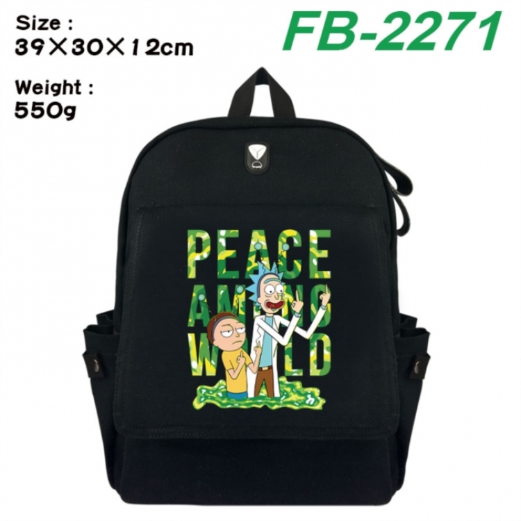 Rick and Morty Canvas Flip Backpack Student Schoolbag Headphone Hole 39X30X12CM 