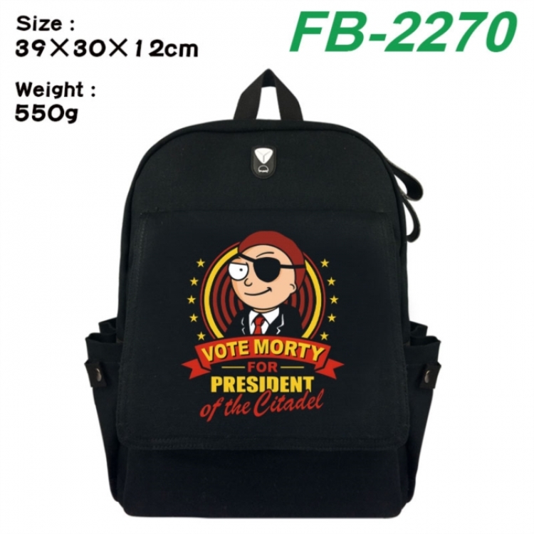 Rick and Morty Canvas Flip Backpack Student Schoolbag Headphone Hole 39X30X12CM 