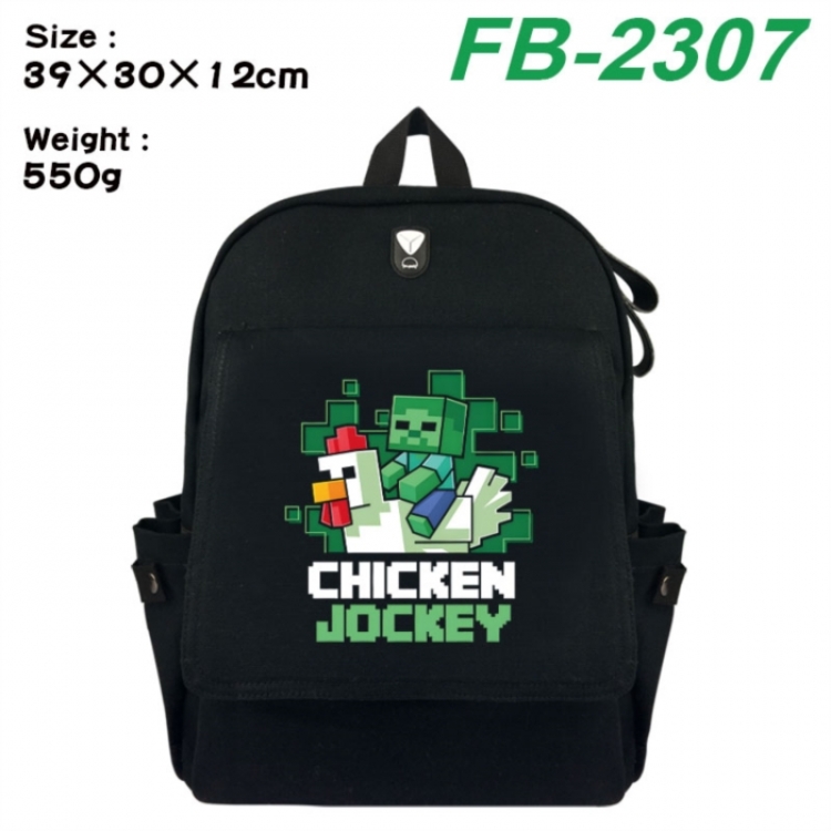 Minecraft Canvas Flip Backpack Student Schoolbag Headphone Hole 39X30X12CM 