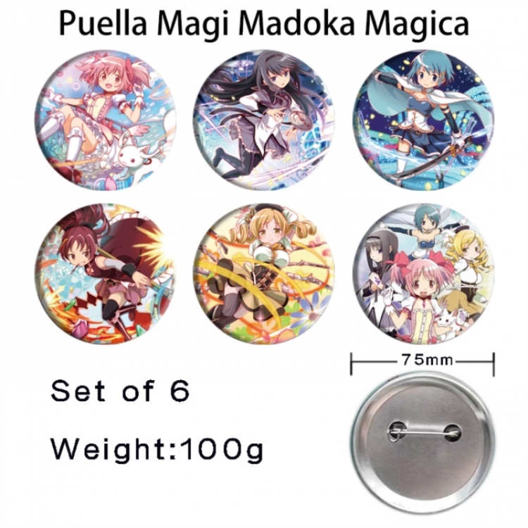 Magical Girl Madoka of the Magus Anime Tinplate Bright Film Emblem Badge 75mm a set of 6