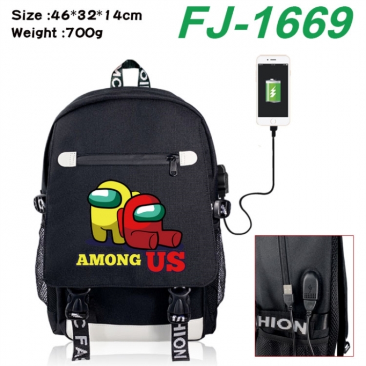 Among Us canvas USB backpack cartoon print student backpack 46X32X14CM 700g 