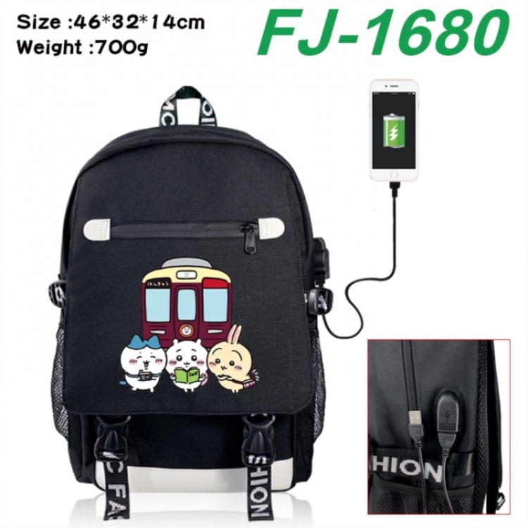 Chiikawa canvas USB backpack cartoon print student backpack 46X32X14CM 700g 