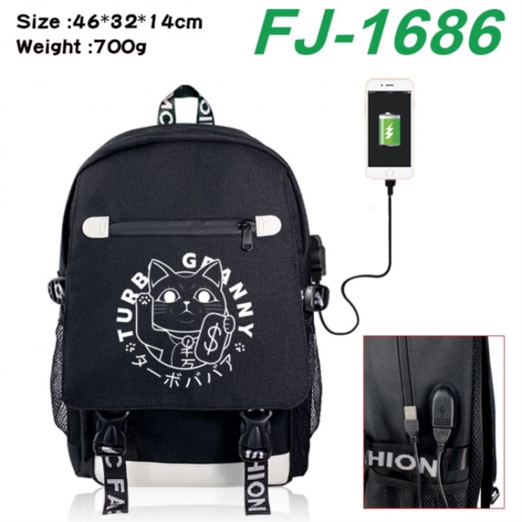 DANDADAN canvas USB backpack cartoon print student backpack 46X32X14CM 700g