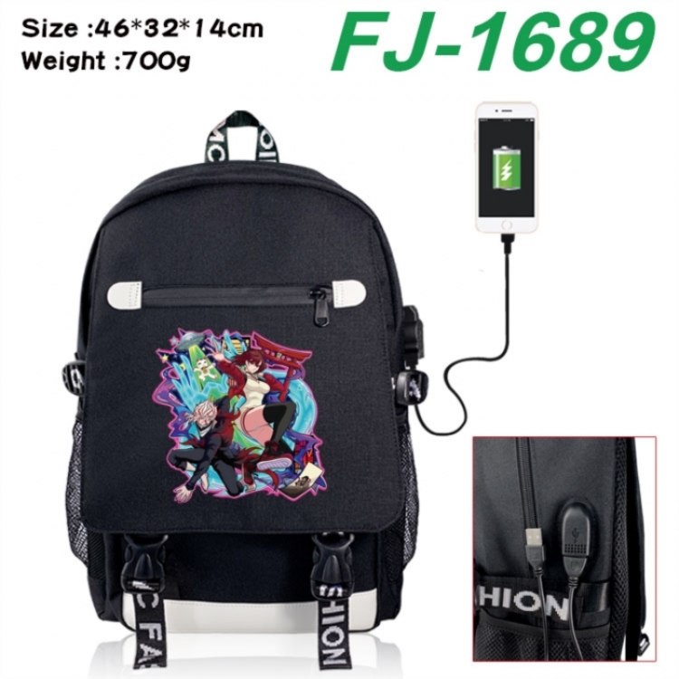 DANDADAN canvas USB backpack cartoon print student backpack 46X32X14CM 700g 