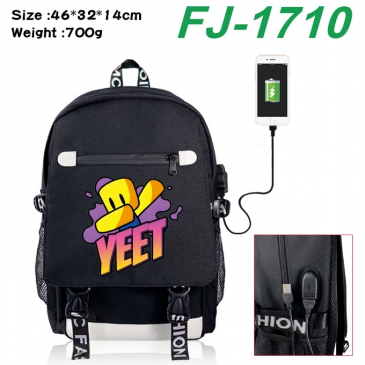 Roblox canvas USB backpack cartoon print student backpack 46X32X14CM 700g
