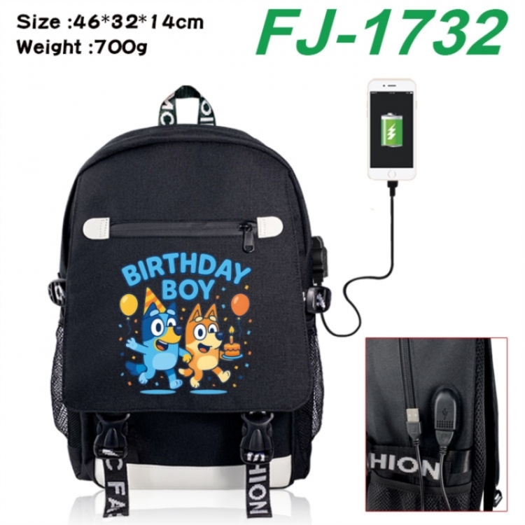 Bluey canvas USB backpack cartoon print student backpack 46X32X14CM 700g