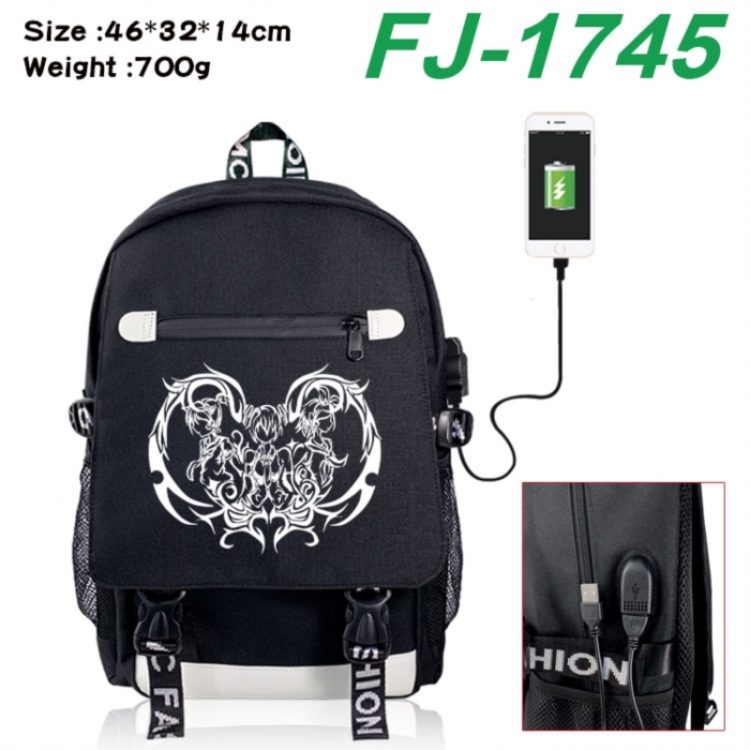 Hatsune Miku canvas USB backpack cartoon print student backpack 46X32X14CM 700g 