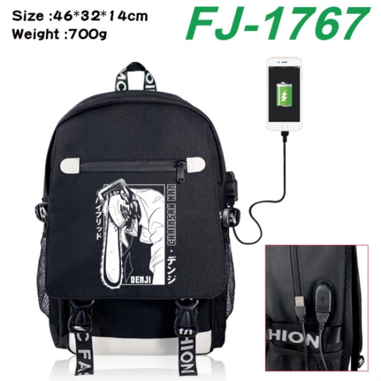 Chainsaw Man canvas USB backpack cartoon print student backpack 46X32X14CM 700g 