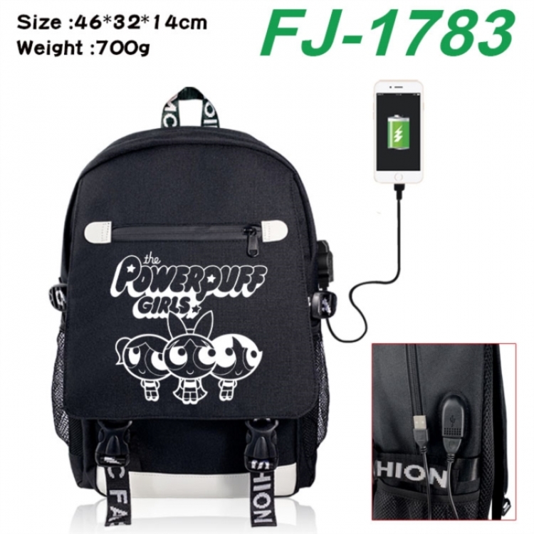 The Powerpuff Girls canvas USB backpack cartoon print student backpack 46X32X14CM 700g 