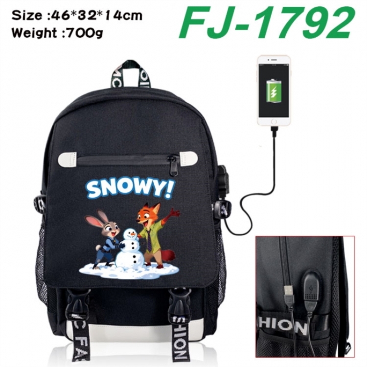 Zootopia canvas USB backpack cartoon print student backpack 46X32X14CM 700g 