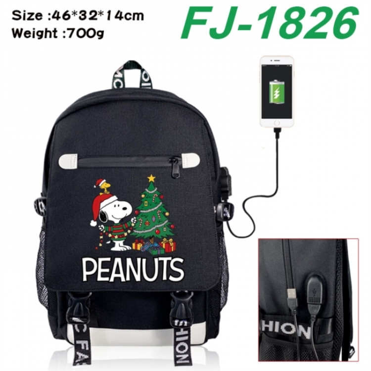 Peanuts‌ canvas USB backpack cartoon print student backpack 46X32X14CM 700g 