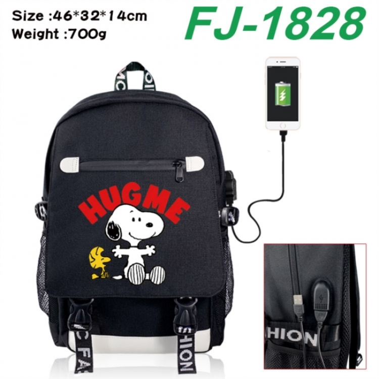 Peanuts‌ canvas USB backpack cartoon print student backpack 46X32X14CM 700g 