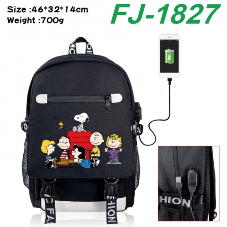 Peanuts‌ canvas USB backpack cartoon print student backpack 46X32X14CM 700g 